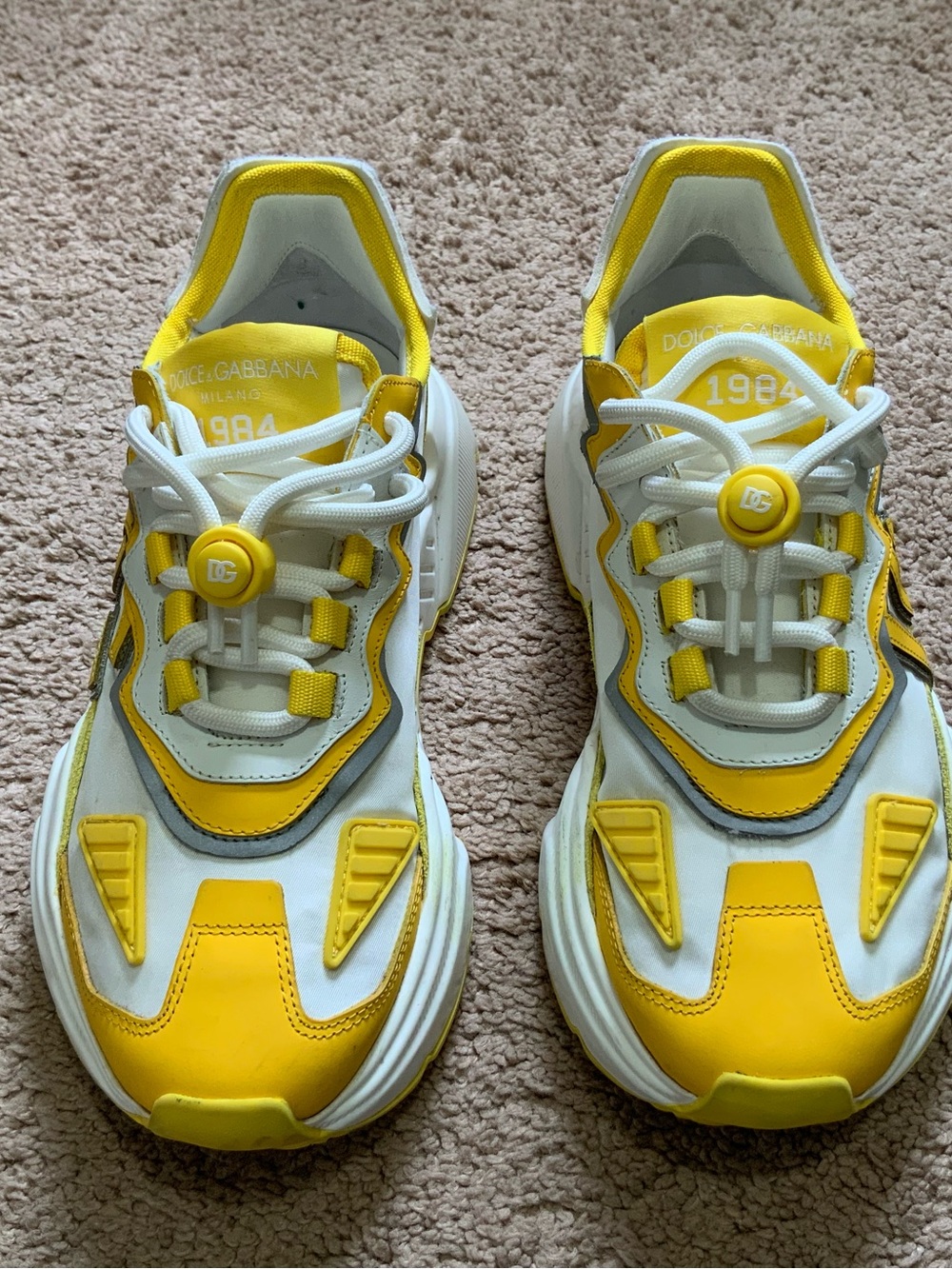 Women’s Dolce And Gabbana DG Logo Patch Yellow White Slip On Sneakers Size 38